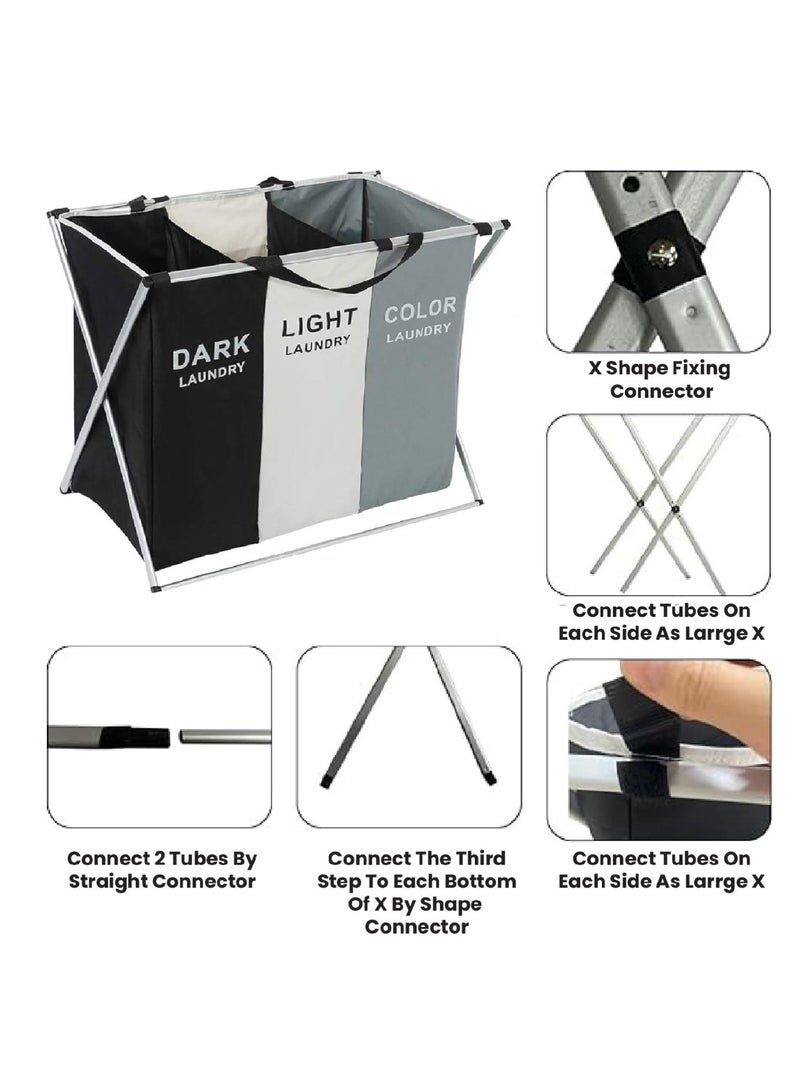 REST Large Laundry Basket Bags Foldable 3-Section Laundry Hamper Portable Dirty Clothes Bag Sorter with Handle for Bathroom Bedroom Home multi color - Image 5